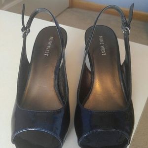 Navy Blue Patten Leather Heels